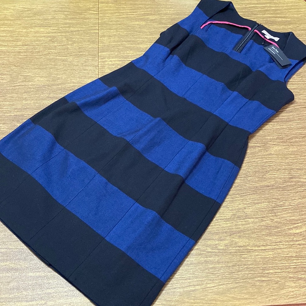 NWT Banana Republic Black and Blue Striped Sloan Sleeveless Dress Size 12 - Picture 1 of 10